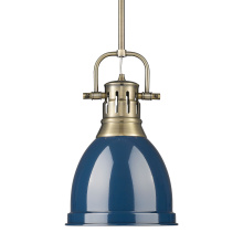 Golden 3604-S AB-NVY - Yep by Golden Lighting Duncan 1-light 9in Rod Hung Pendant in Aged Brass and Navy Blue shade